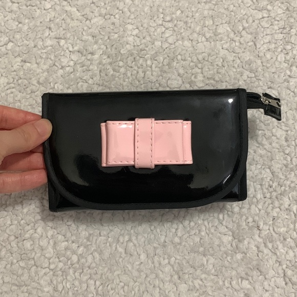 Black Patent Makeup Bag with Pink Bow - Picture 3 of 15